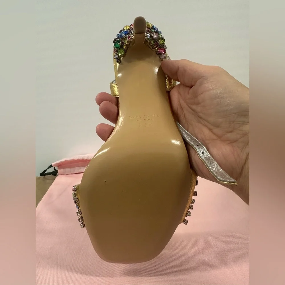 kate spade Gold Jeweled T-Strap Heels “treasure” Brand New Without Box